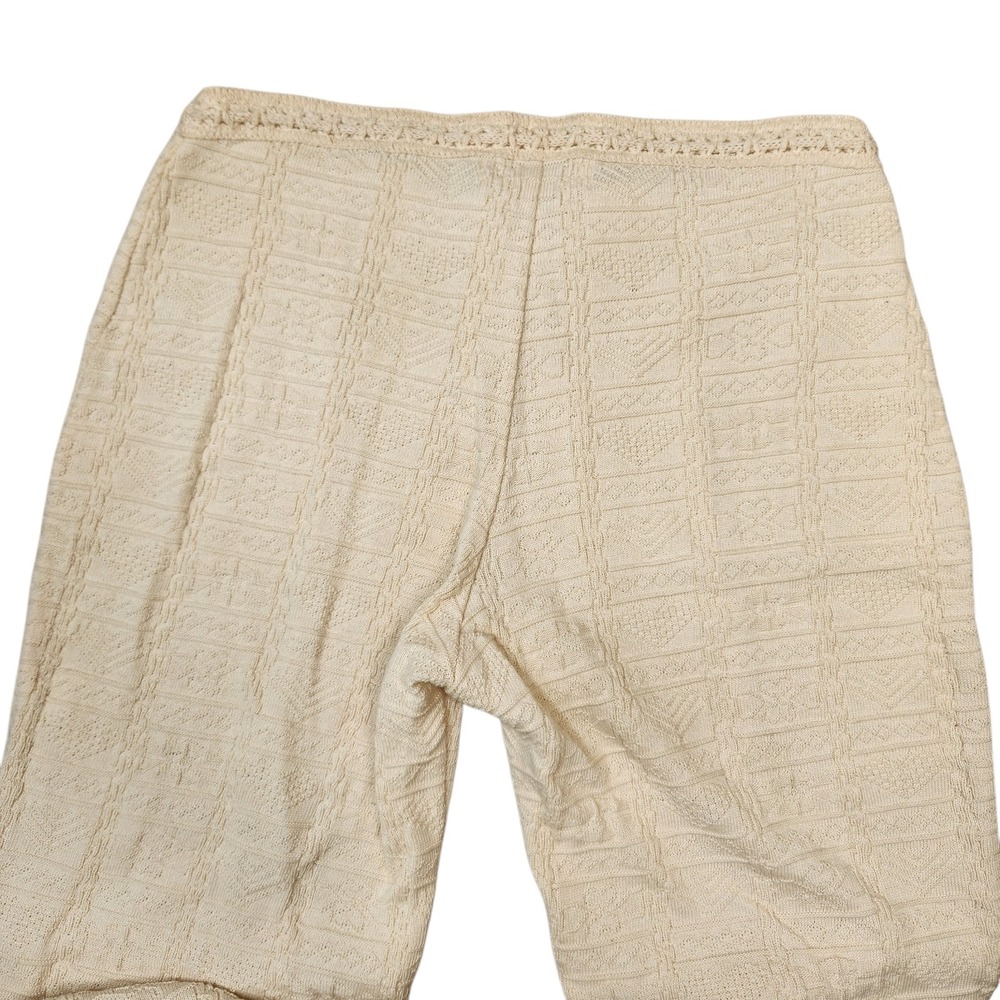 White Llama Sz Small Crocheted Handcrafted Knit Flare Pants Lace-Up Boho Hippie - Picture 9 of 12